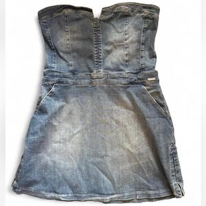 Vintage Guess Blue Denim Strapless Zipper Dress XL